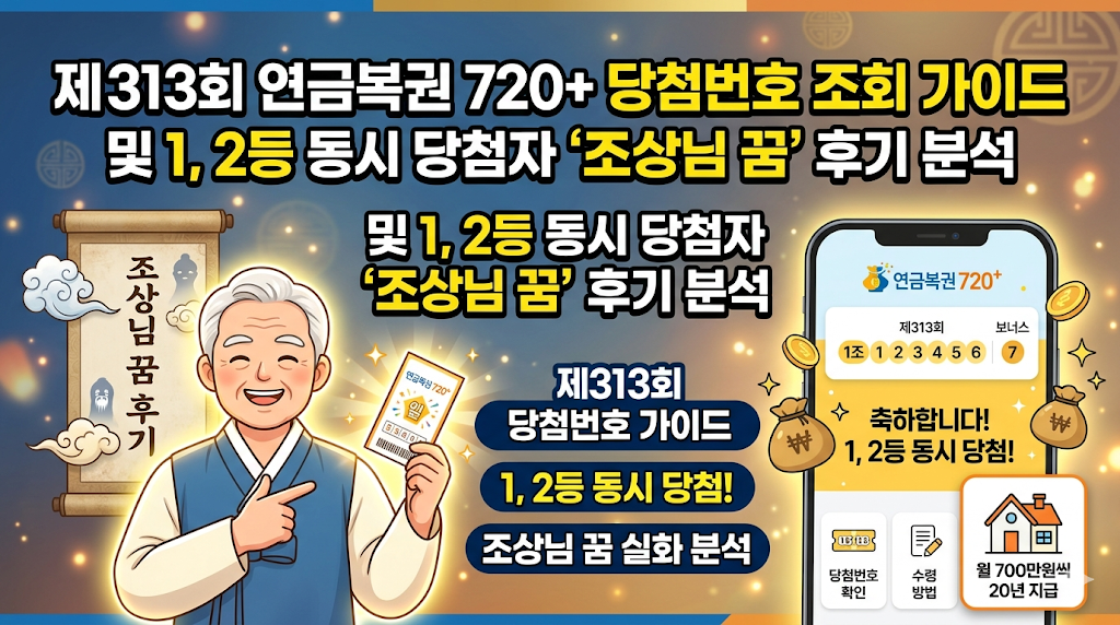 제313회 연금복권 720+ 당첨번호 조회 가이드 및 1, 2등 동시 당첨자의 '조상님 꿈' 후기 분석