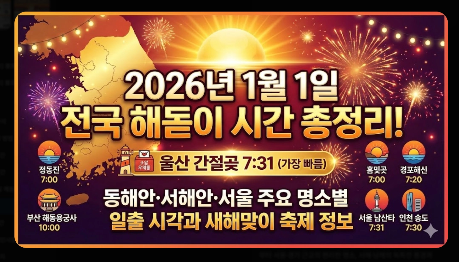 2026년 해돋이 시간 지역별 완벽 정리