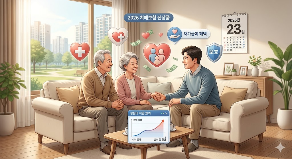 치매보험 준비로 평온한 노후를 보내는 행복한 가족의 모습