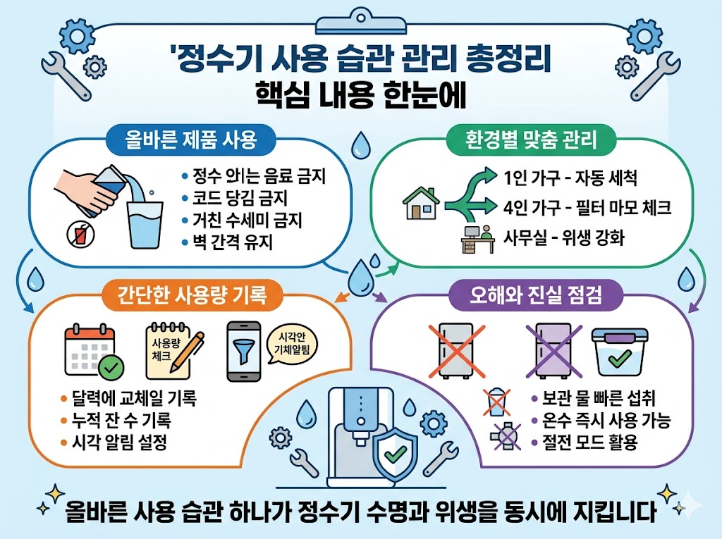 정수기 사용 습관 관리 총정리 핵심 내용을 한눈에 보여주는 이미지
