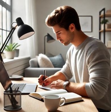 잘 정돈된 공간에서 집중하는 모습