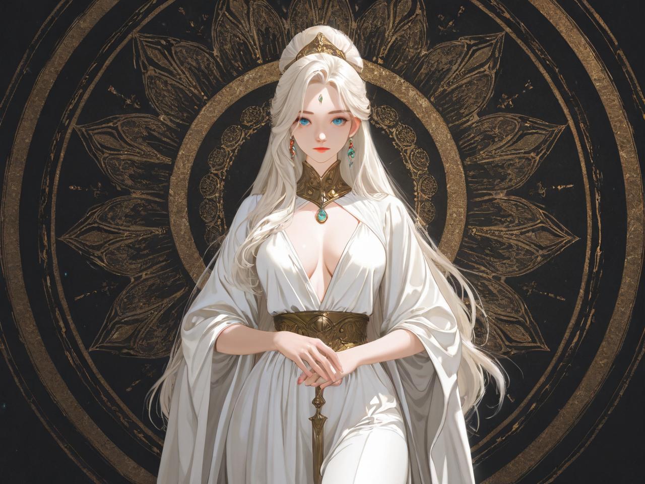 AI로 생성한 단아하고 청초한 모습의 여신의 자태.