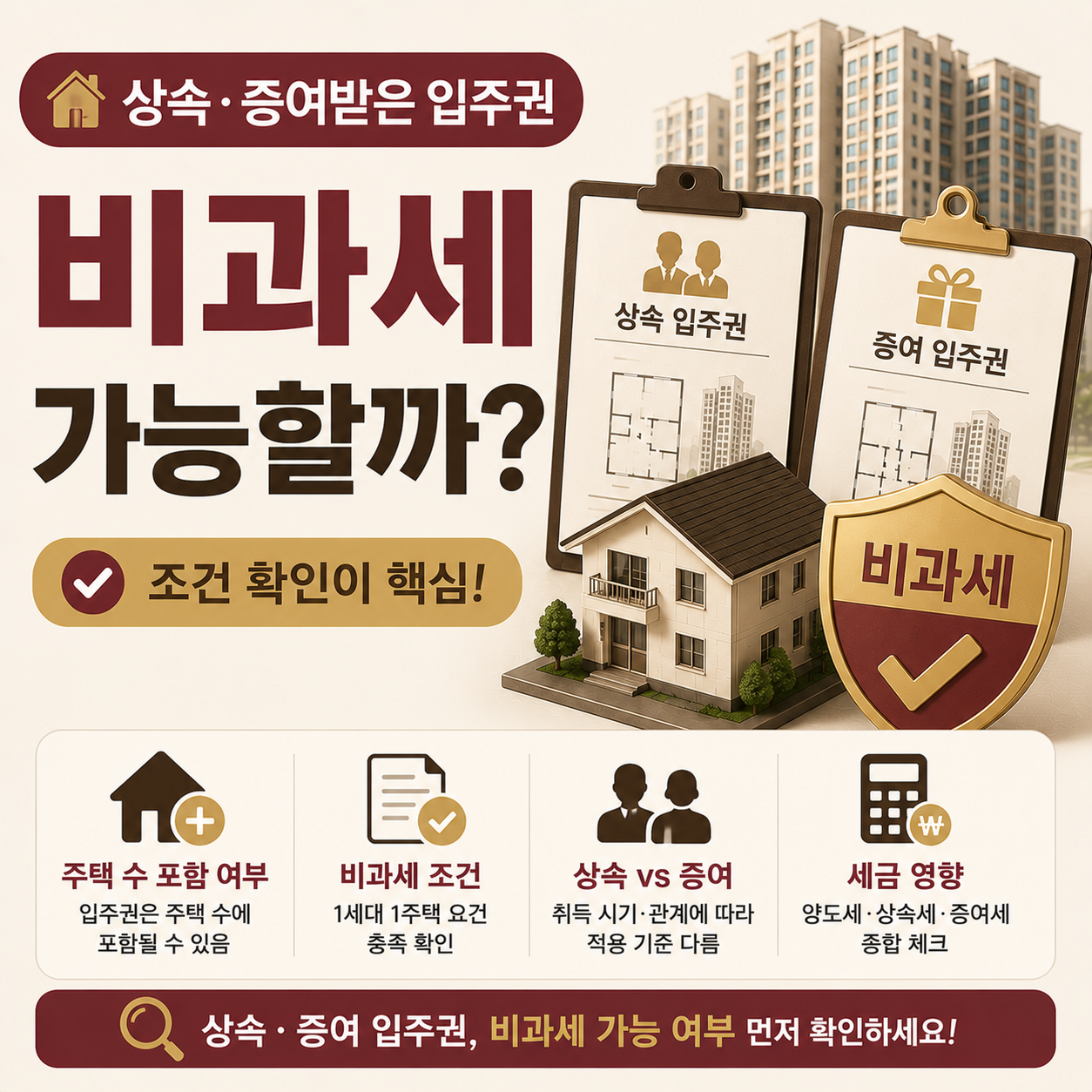 상속과 증여로 받은 입주권 비과세 여부를 확인하는 이미지