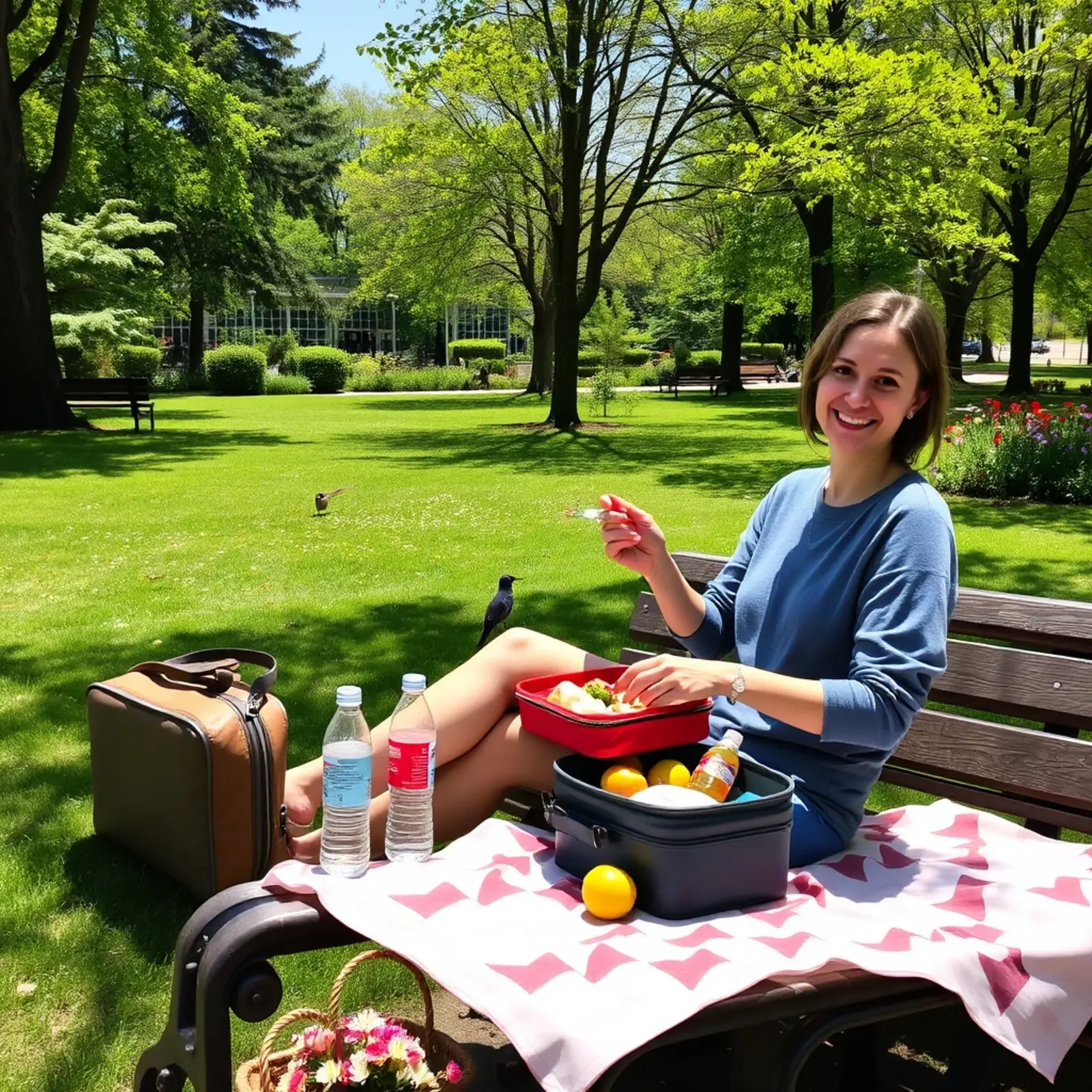 Woman eating lunch box