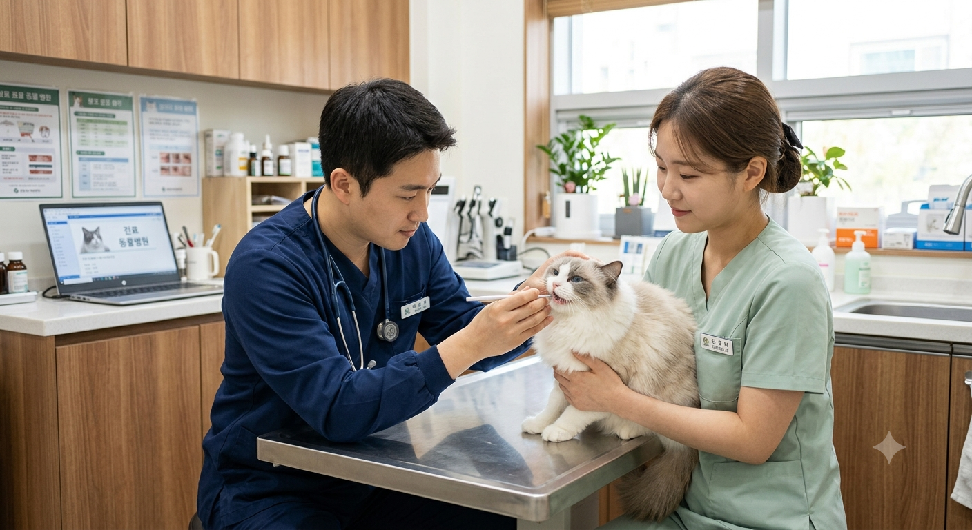 고양이 식욕저하의 원인을 확인하는 수의사