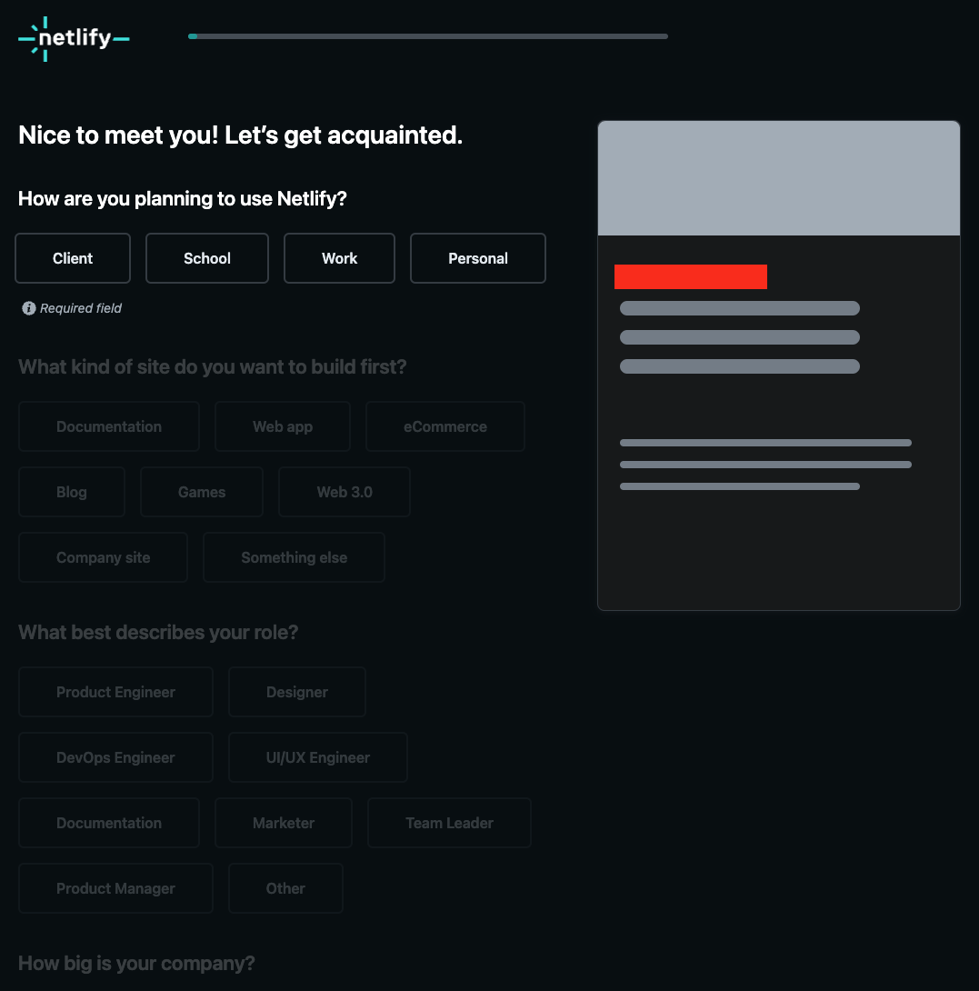 Netlify 가입 설문조사