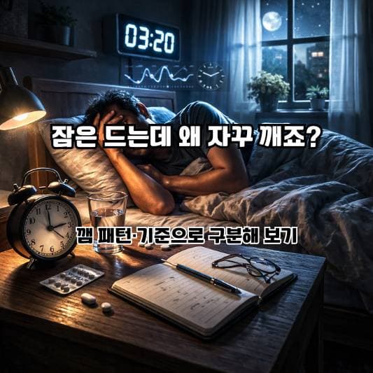 불면증 2단계: 잠은 드는데 자주 깨는 상황에서 검사·수치로 판단 경계를 정리하는 장면