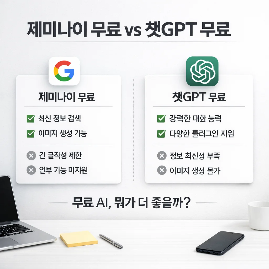 제미나이 무료 버전 쓰는데, gpt 무료 버전 비교하면?