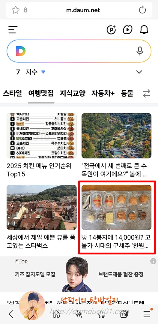 2026년 3월 8일 다음 모바일 여행맛집 채널