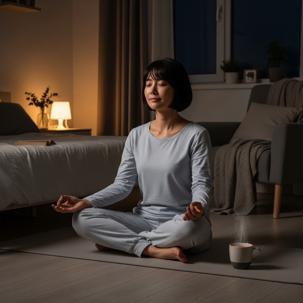 가벼운 스트레칭과, 프리다이빙 이완 호흡법을 활용한 5분 명상은 최고의 수면 유도제입니다.