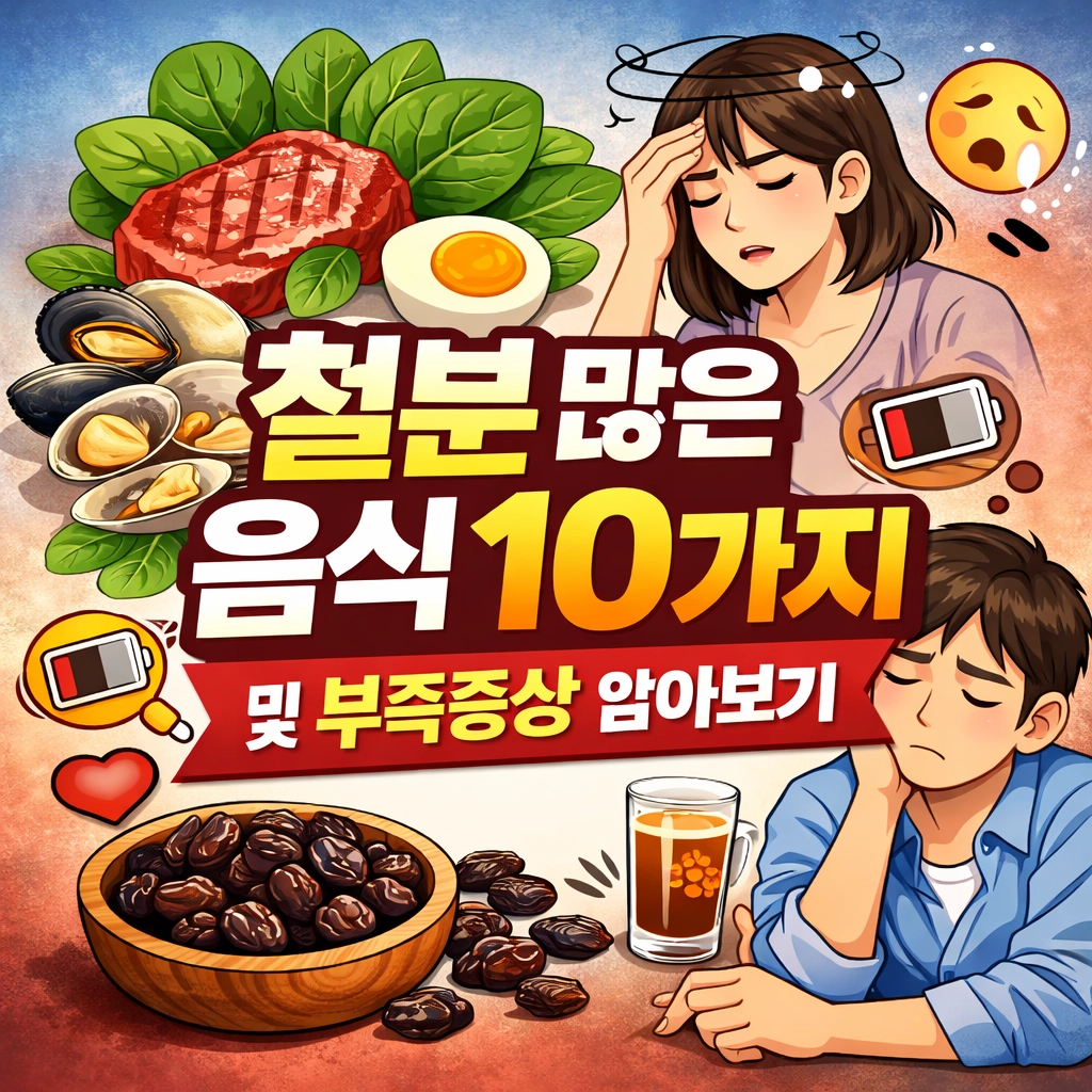 철분 많은 음식 10가지 및 부족증상 알아보기