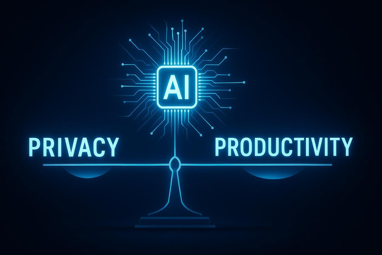 프라이버시와 생산성 균형을 묘사한 저울