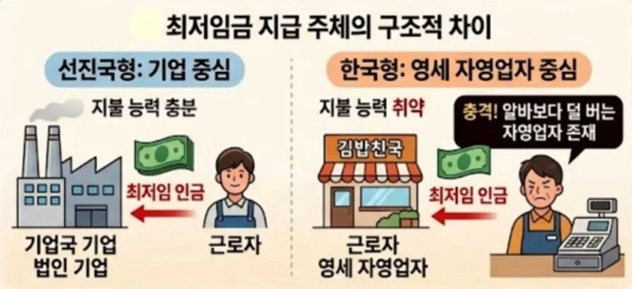 최저임금 지급 주체의 구조적 차이 @AI생성