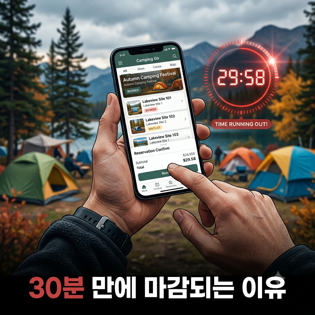 가을 캠핑장 예약 오픈 시간 확인 화면