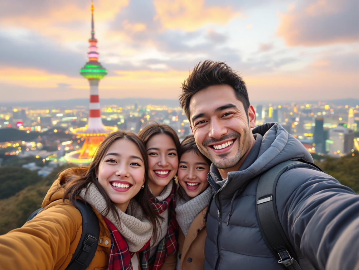 가족이 여행하면서 즐거워하는 모습