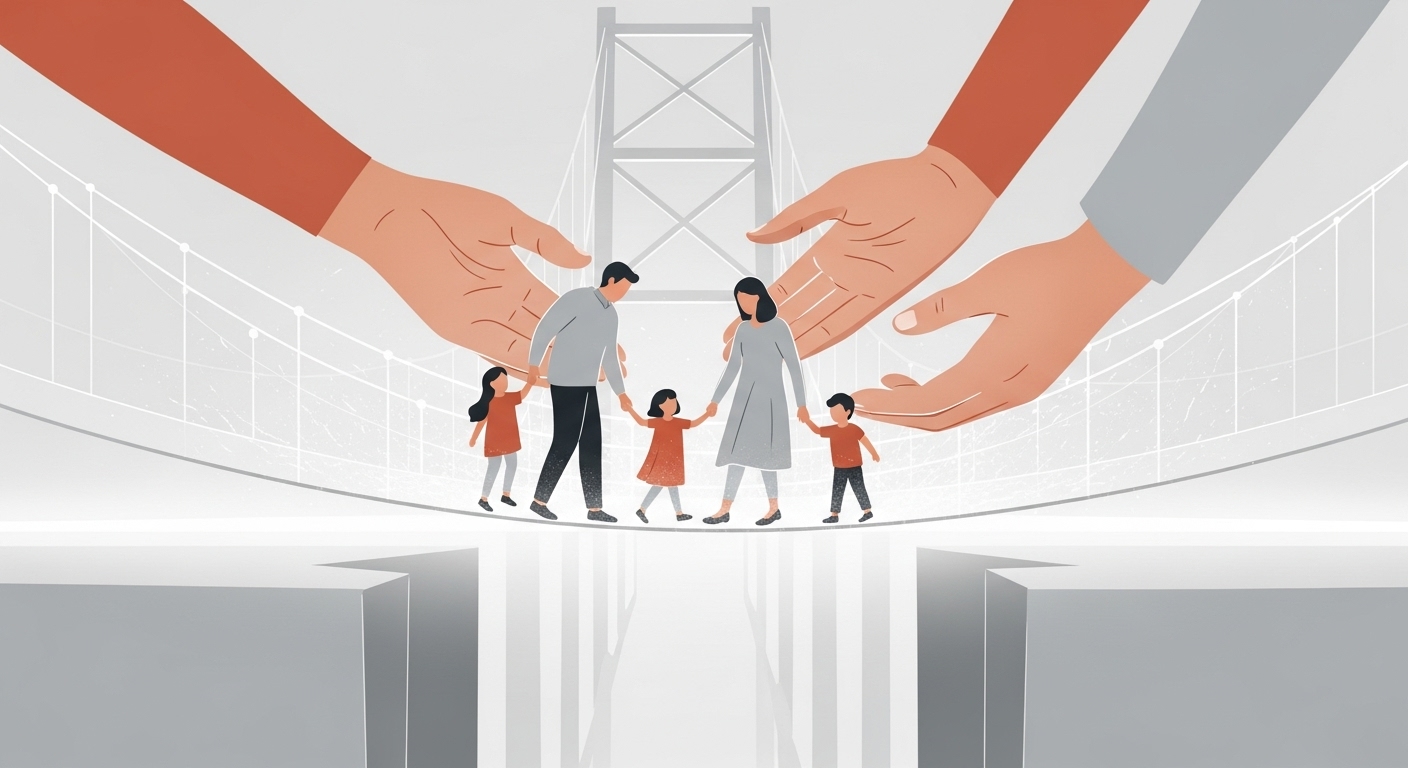 따뜻한 손길이 가족을 부드럽게 지지하며 2026년 복지 혜택 개편으로 더 나은 삶을 향해 나아가는 희망찬 모습