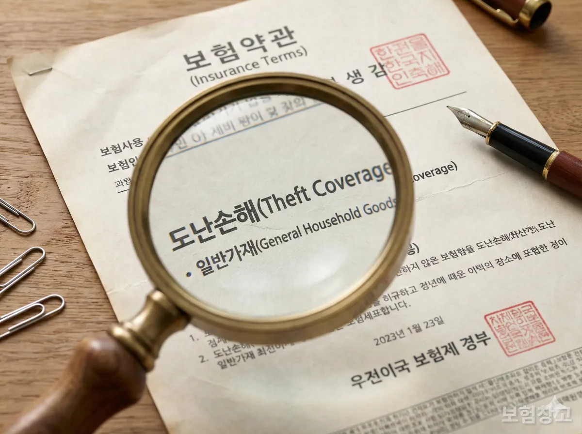 주택화재보험 약관 중 도난 손해 특약 부분이 강조된 이미지