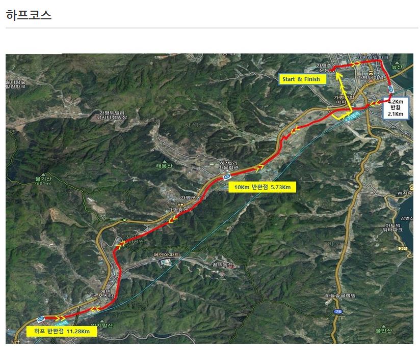가평 자라섬 마라톤 대회 하프코스