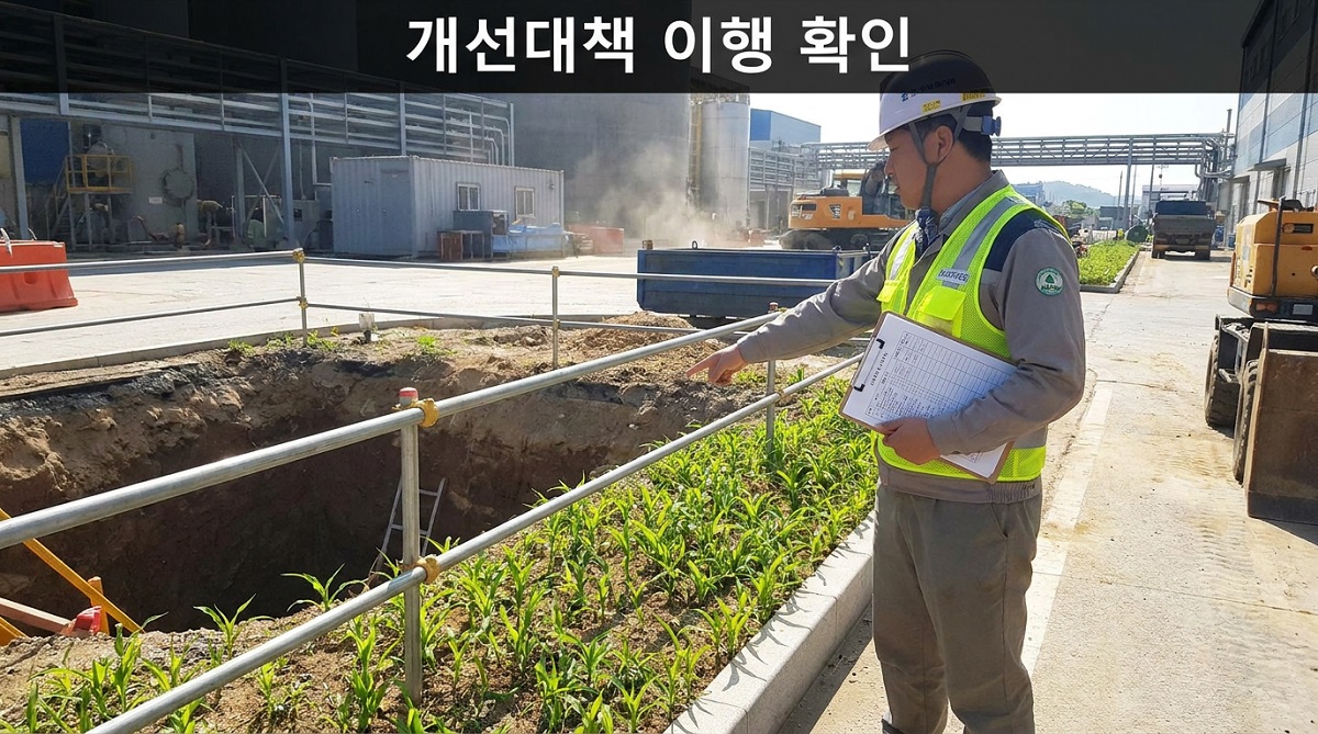 안전관리자가 작업 전 위험성평가와 현장 안전조치를 확인하는 모습