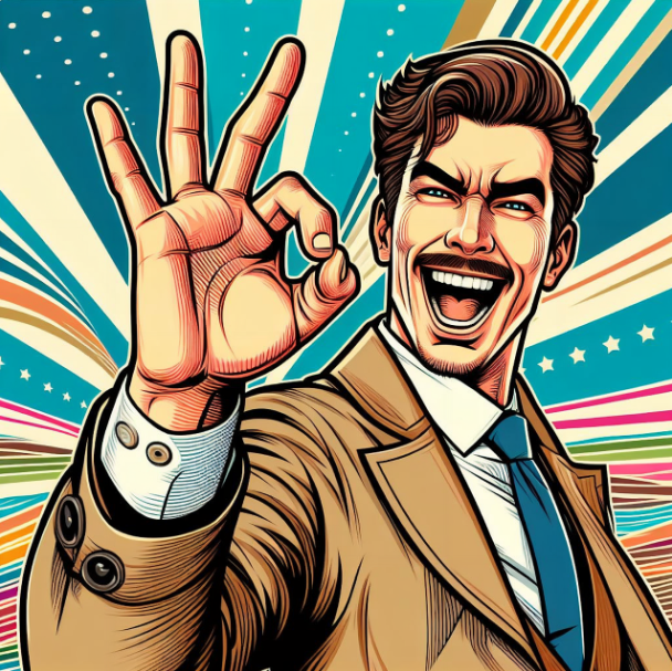 영화 세이 예스 Say Yes — OK 사인을 하는 남성 팝아트 스타일 일러스트, 긍정과 선택을 상징하는 이미지
