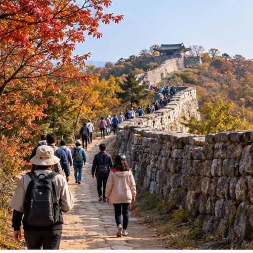 고창모양성제 성곽길 걷기 장면을 설명하는 AI 이미지