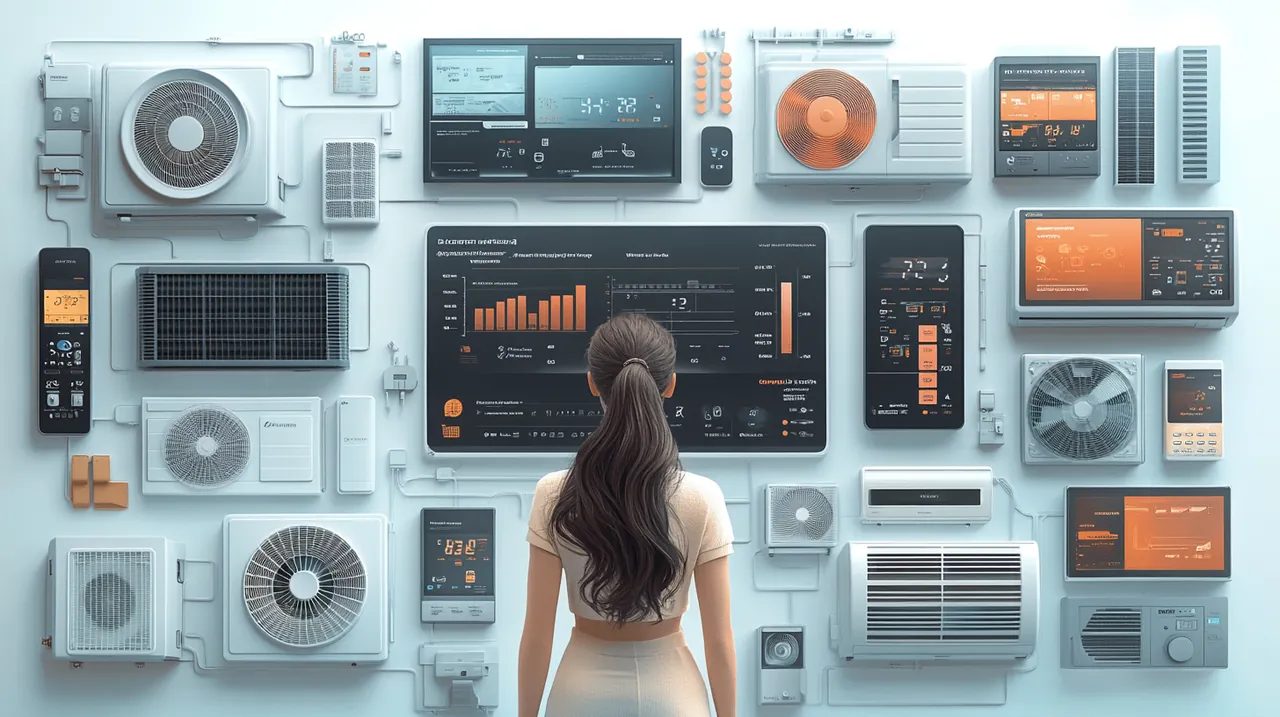 다양한 벽걸이 에어컨의 에너지 소비 및 비용 효율성을 비교하는 차트, 국제적 설계 테마와 부드러운 색조로 정보를 제공합니다.