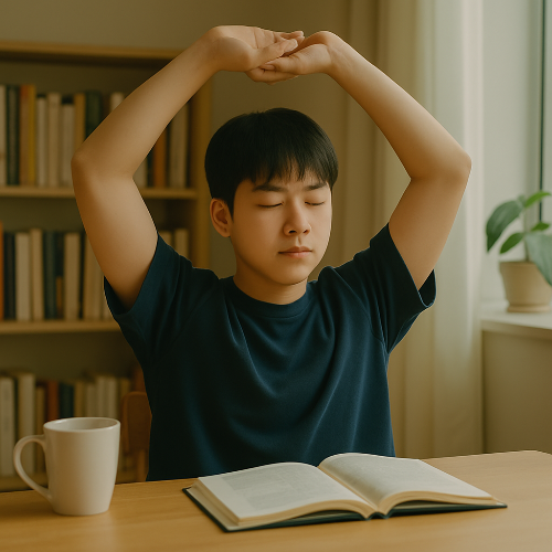 스트레칭하는 수험생