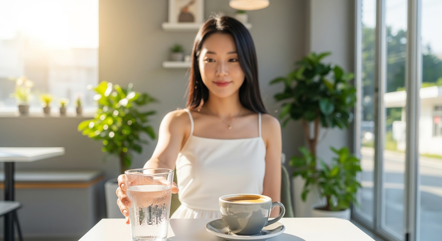 커피 대신 물을 고르는 선택 장면