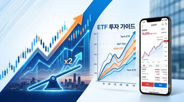 2026년 레버리지 ETF 투자 방법과 거래 조건을 설명하는 금융 투자 이미지