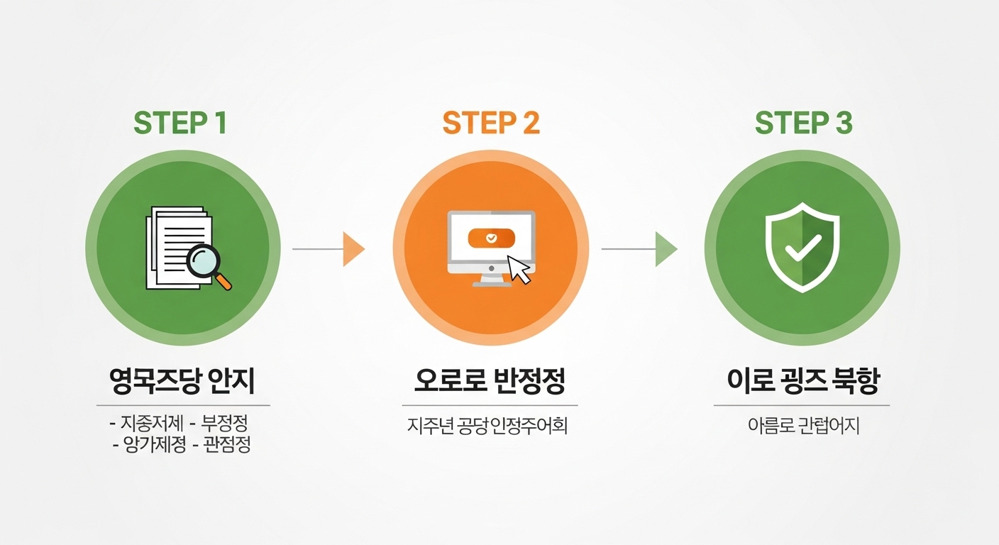 농업경영체 등록 절차를 설명하는 간결한 인포그래픽, 직불금 신청 필수 요건을 시각적으로 보여줍니다.