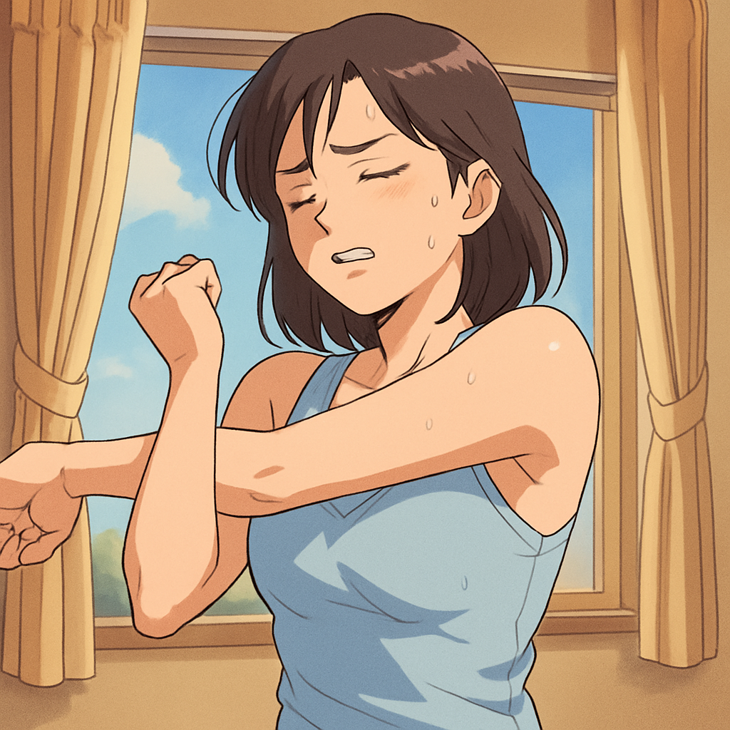 어깨 스트레칭을 하고 있는 여성