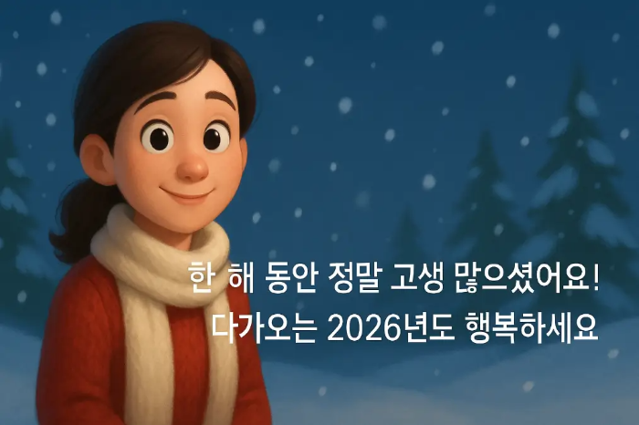 12월 31일 인사 눈내리는 겨울 여자