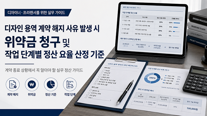 디자인 용역 계약 해지 사유 발생 시 위약금 청구 및 작업 단계별 정산 요율 산정 기준