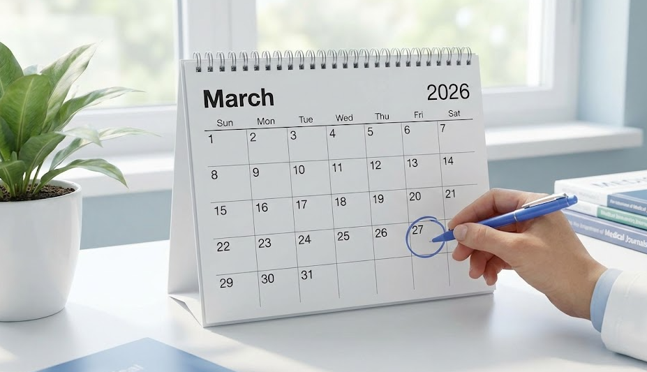 2026년 3월 달력에서 사후관리 본인부담금 면제 유효기간을 표시한 일정 확인 장면