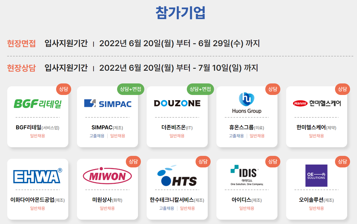 2022 중견기업 일자리 박람회 - 참가기업 리스트