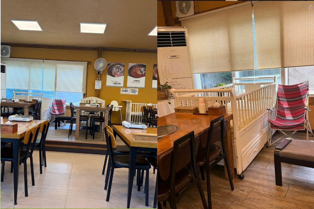 가평 바람이부네 내부 좌석과 애견동반 공간