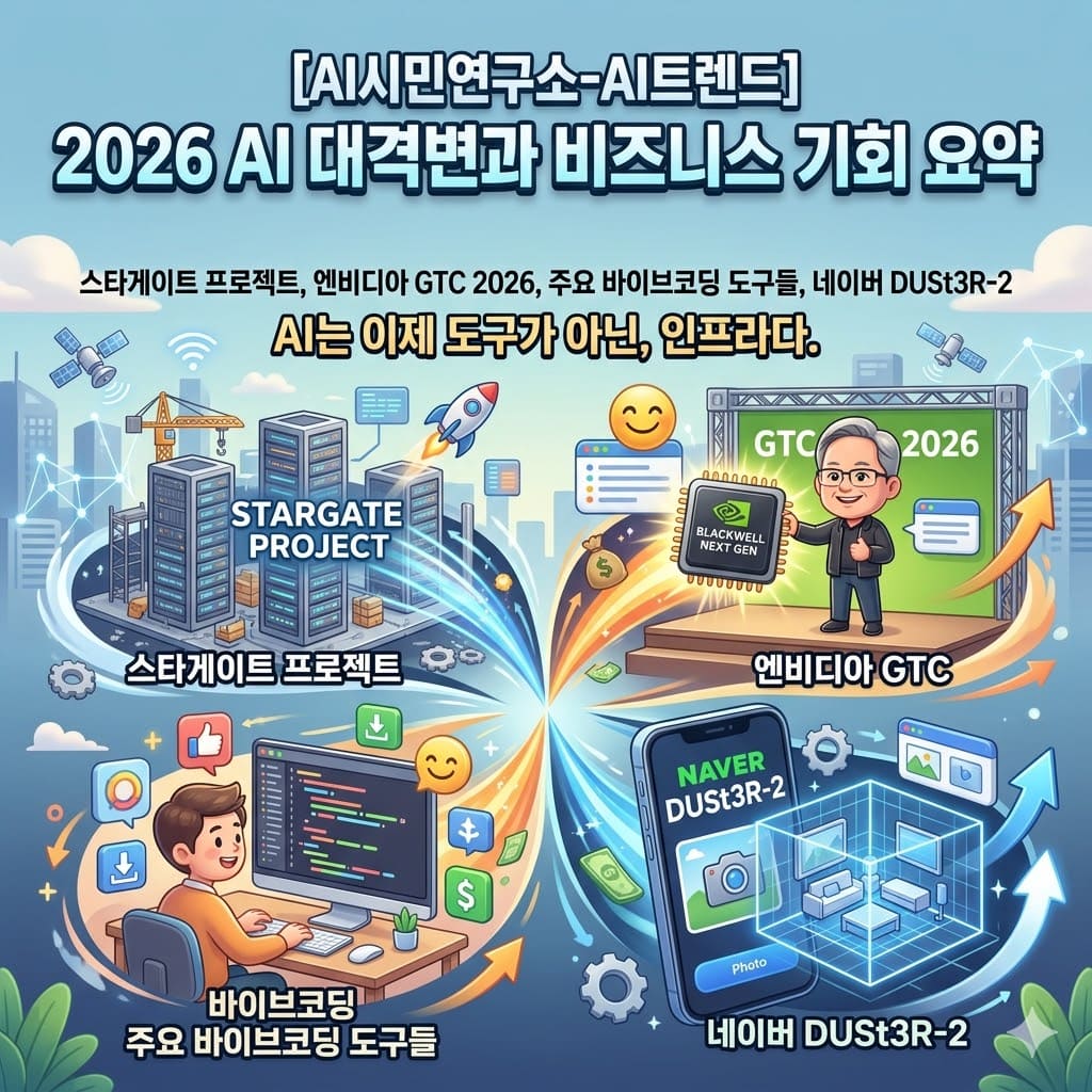 [AI시민연구소-AI트렌드] 스타게이트 프로젝트, 엔비디아 GTC 2026, 주요 바이브코딩 도구들, 네이버 DUSt3R-2