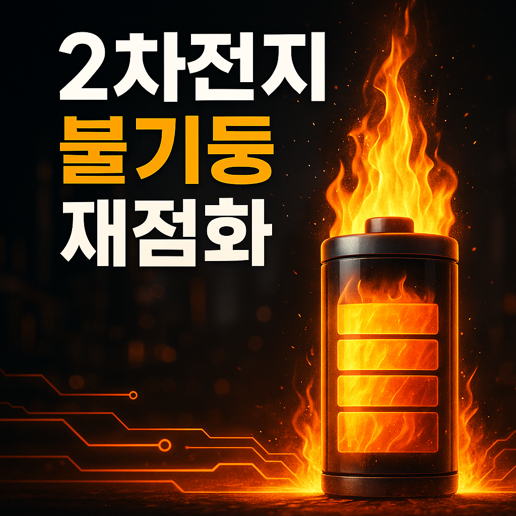 “2차전지 ETF 급등과 ESS 성장으로 배터리 산업이 다시 부활하는 모습을 표현한 그래픽”