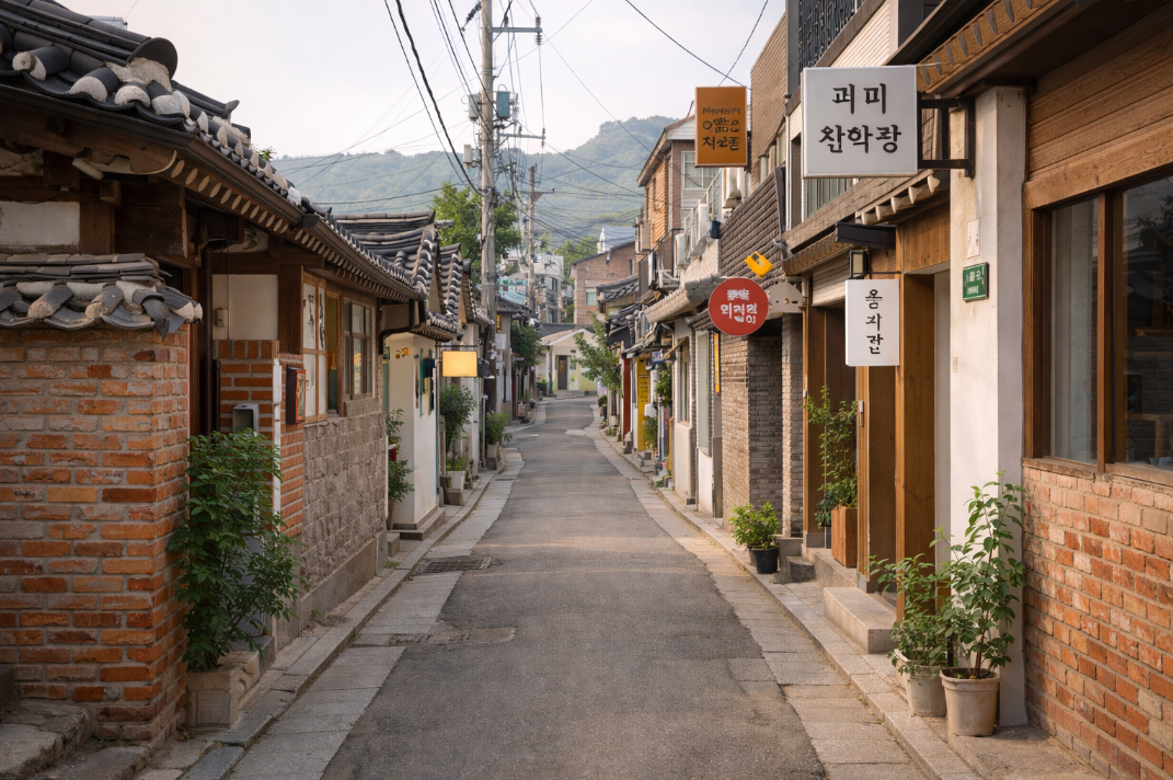 서울 서촌 골목의 낮은 건물과 좁은 골목길