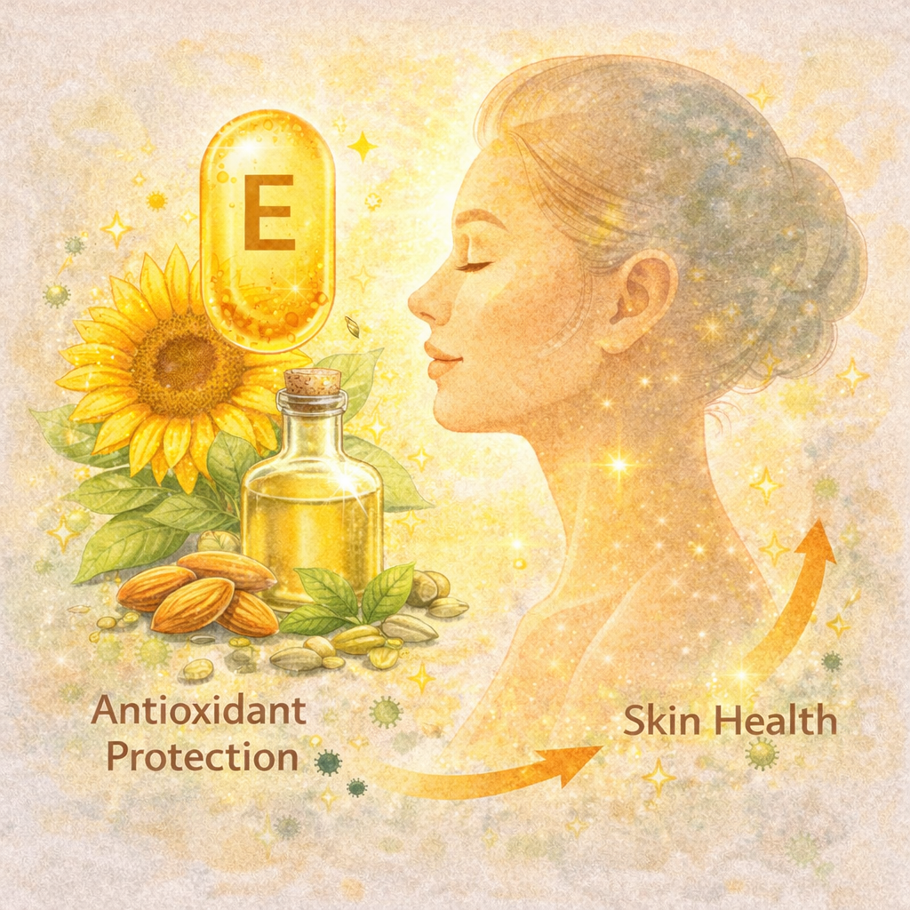 비타민 E는 해바라기, 견과류, 식물성 오일이 있다.