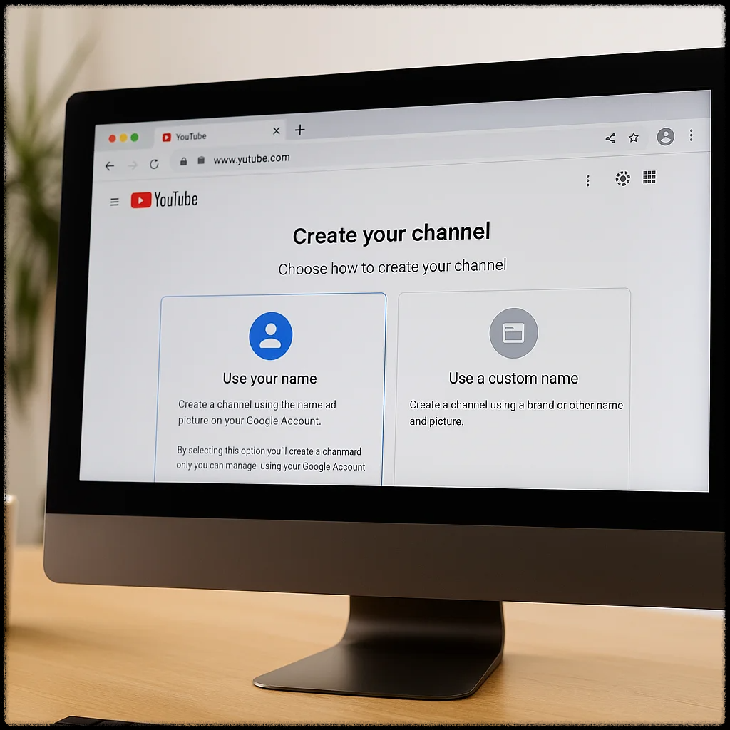 유튜브 채널 개설을 위한 데스크탑 화면