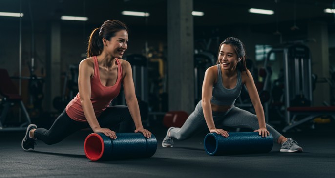 운동 전 준비 루틴에서 스트레칭을 하는 모습