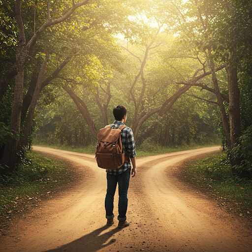 갈림길에서 고민하는 남자