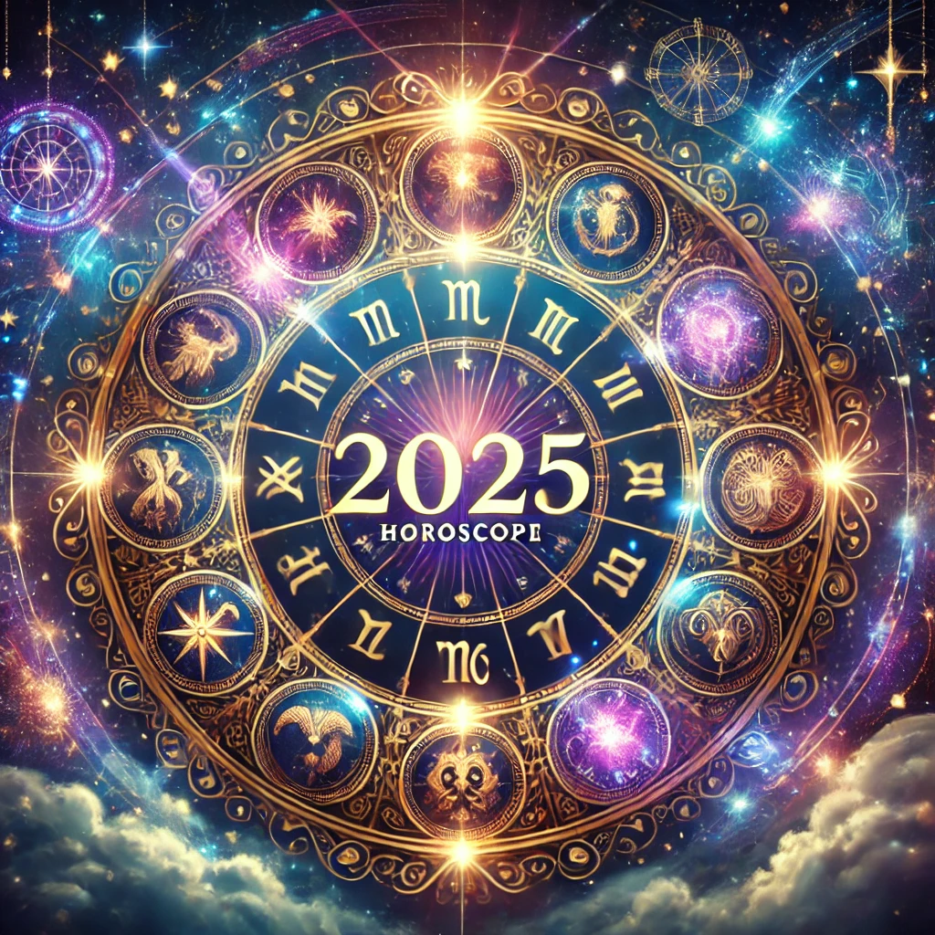 강화된 우주 요소와 생동감 넘치는 황도대 세부 정보를 포함하여 재현된 2025년 별자리 테마 이미지