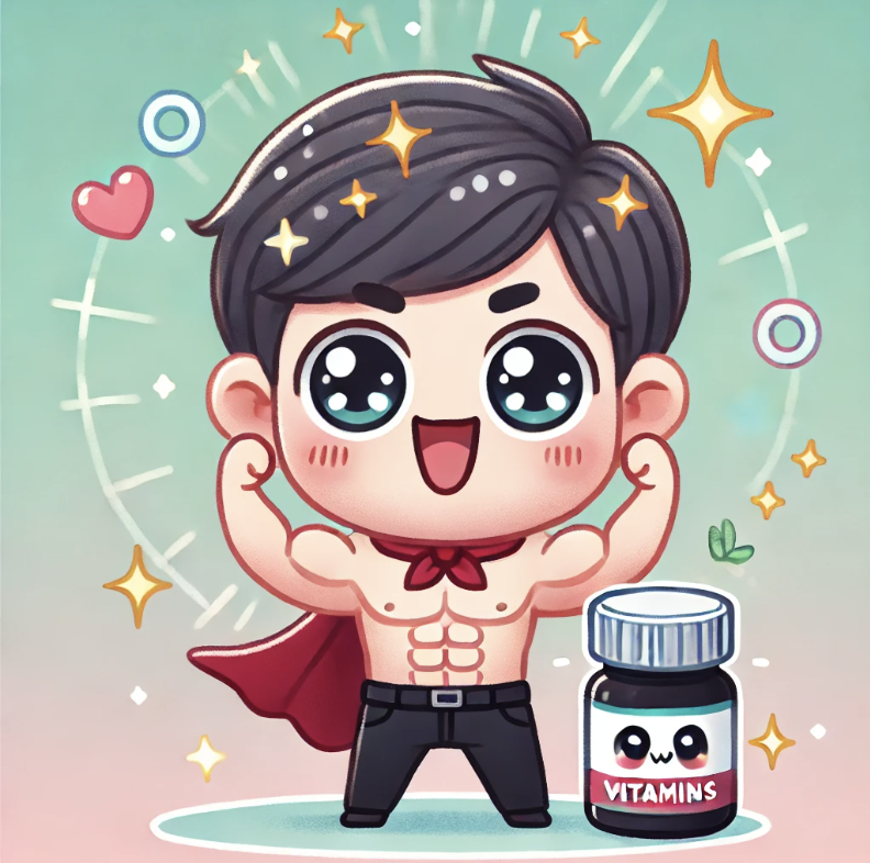 비타민을 먹고 튼튼해진 모습을 표현한 사진