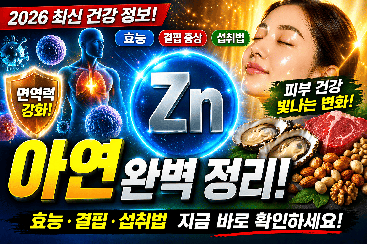 최신 아연 정보 (효능, 결핍, 섭취법)