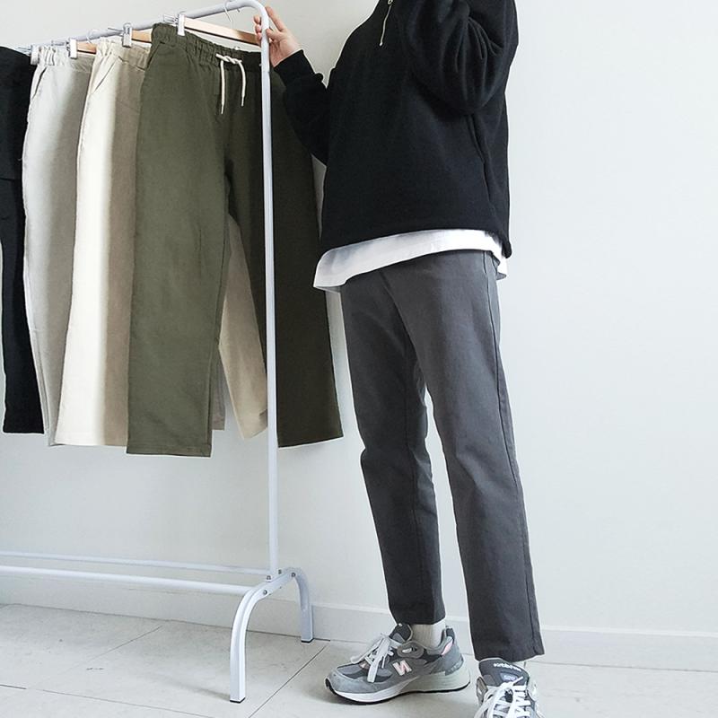 남자 스판 면 바지 겨울 기모 밴딩 빅사이즈 일자 편한 치노팬츠