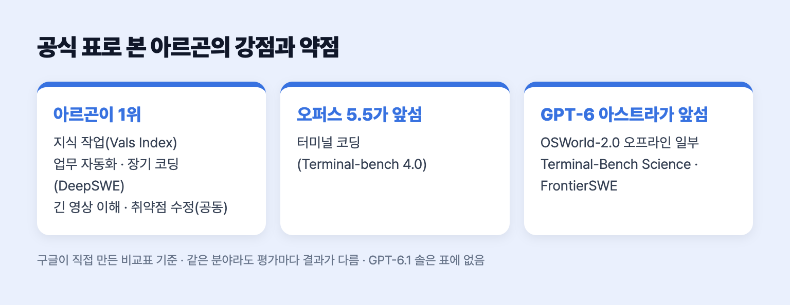 제미나이 4 아르곤의 강점과 약점을 정리한 도식
