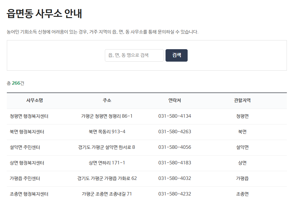 경기도 농어민 기회소득 사무소 안내