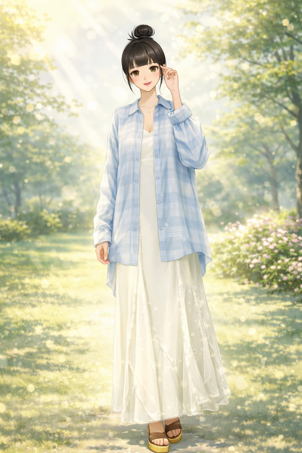 K-Fashion Check Shirt With Lace Dress And Feminine Street Style Look